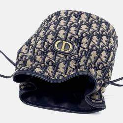 Pre Owned Dior Blue Canvas 30 Montaigne Drawstring Mini Bucket Bag