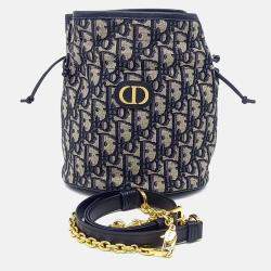 Pre Owned Dior Blue Canvas 30 Montaigne Drawstring Mini Bucket Bag