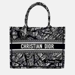 Pre Owned Dior Black White Fabric Book Tote Bag