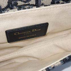 Pre Owned Dior Beige Navy Blue Canvas Oblique Mini Saddle Bag