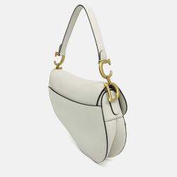 Pre Owned Dior White Leather Saddle Bag