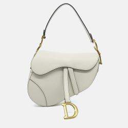 Pre Owned Dior White Leather Saddle Bag