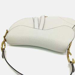 Pre Owned Dior White Leather Saddle Bag