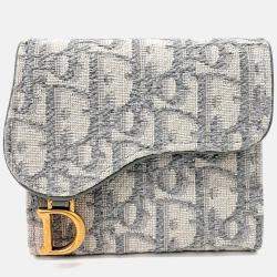 Pre Owned Dior Grey Fabric Saddle Bifold Wallet