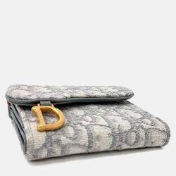 Pre Owned Dior Grey Fabric Saddle Bifold Wallet