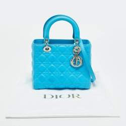 Pre Owned Dior Light Blue Cannage Leather Medium Lady Dior Tote