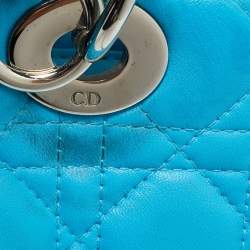 Pre Owned Dior Light Blue Cannage Leather Medium Lady Dior Tote