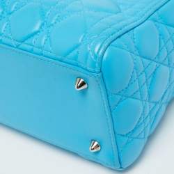 Pre Owned Dior Light Blue Cannage Leather Medium Lady Dior Tote