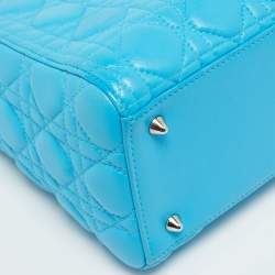 Pre Owned Dior Light Blue Cannage Leather Medium Lady Dior Tote