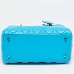 Pre Owned Dior Light Blue Cannage Leather Medium Lady Dior Tote