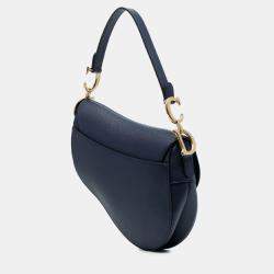 Pre Owned Dior Navy Blue Grained Calfskin Saddle Bag