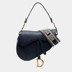 Pre Owned Dior Navy Blue Grained Calfskin Saddle Bag