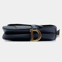 Pre Owned Dior Navy Blue Grained Calfskin Saddle Bag