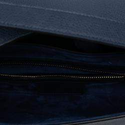 Pre Owned Dior Navy Blue Grained Calfskin Saddle Bag