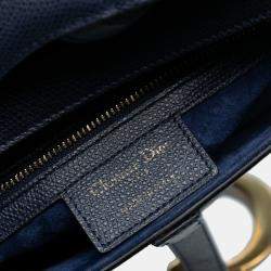 Pre Owned Dior Navy Blue Grained Calfskin Saddle Bag