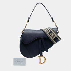 Pre Owned Dior Navy Blue Grained Calfskin Saddle Bag