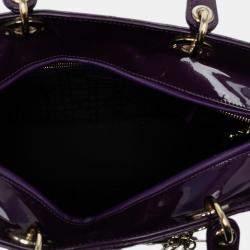 Pre Owned Dior Purple Large Patent Cannage Lady Dior