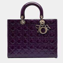 Pre Owned Dior Purple Large Patent Cannage Lady Dior