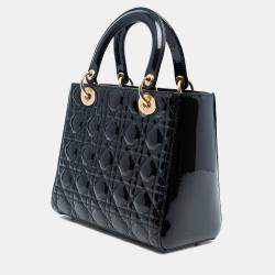 Pre Owned Dior Black Medium Patent Cannage Lady Dior