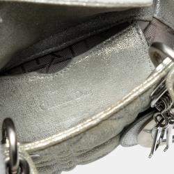 Pre Owned Dior Silver Micro Metallic Calfskin Cannage Lady Dior