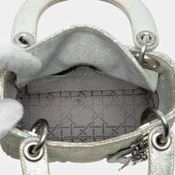Pre Owned Dior Silver Micro Metallic Calfskin Cannage Lady Dior