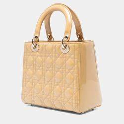 Pre Owned Dior Brown Medium Patent Cannage Lady Dior