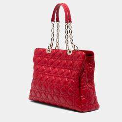 Pre Owned Dior Red Large Lambskin Cannage Soft Zipped Lady Dior Shopping Tote