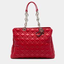 Pre Owned Dior Red Large Lambskin Cannage Soft Zipped Lady Dior Shopping Tote