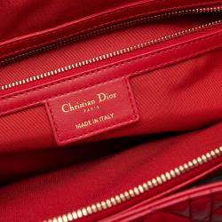 Pre Owned Dior Red Large Lambskin Cannage Soft Zipped Lady Dior Shopping Tote