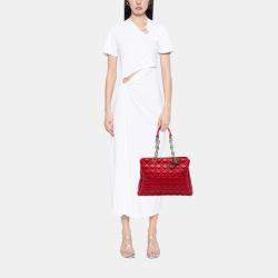 Pre Owned Dior Red Large Lambskin Cannage Soft Zipped Lady Dior Shopping Tote