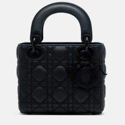 Pre Owned Dior Black Mini Ultra Matte Calfskin Cannage Lady Dior