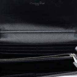 Pre Owned Dior Silver Metallic Patent Microcannage Diorama Wallet on Chain