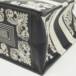 Pre Owned Dior Navy Blue/White Leather Embroidered Medium Book Tote