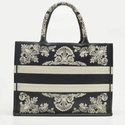 Pre Owned Dior Navy Blue/White Leather Embroidered Medium Book Tote