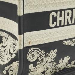 Pre Owned Dior Navy Blue/White Leather Embroidered Medium Book Tote