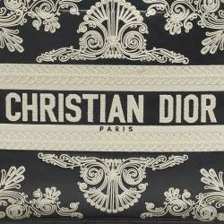 Pre Owned Dior Navy Blue/White Leather Embroidered Medium Book Tote