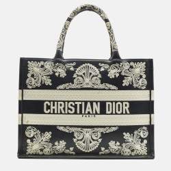 Pre Owned Dior Navy Blue/White Leather Embroidered Medium Book Tote