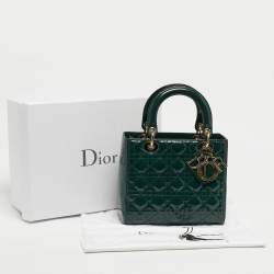 Pre Owned Dior Green Cannage Patent Leather Medium Lady Dior Tote
