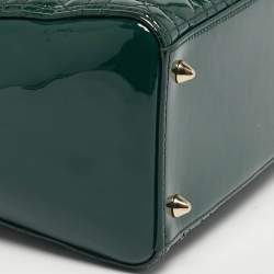 Pre Owned Dior Green Cannage Patent Leather Medium Lady Dior Tote