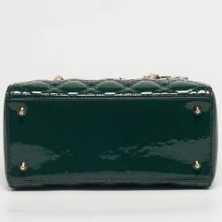 Pre Owned Dior Green Cannage Patent Leather Medium Lady Dior Tote