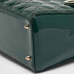 Pre Owned Dior Green Cannage Patent Leather Medium Lady Dior Tote