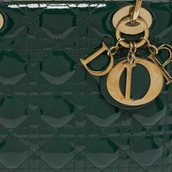Pre Owned Dior Green Cannage Patent Leather Medium Lady Dior Tote