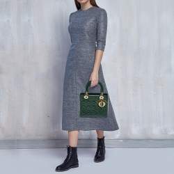 Pre Owned Dior Green Cannage Patent Leather Medium Lady Dior Tote