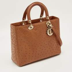 Pre Owned Dior Brown Ostrich Large Lady Dior Tote