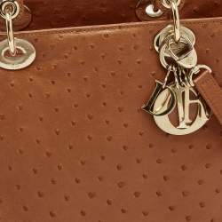 Pre Owned Dior Brown Ostrich Large Lady Dior Tote