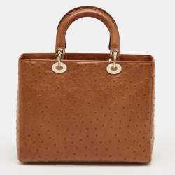 Pre Owned Dior Brown Ostrich Large Lady Dior Tote