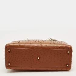 Pre Owned Dior Brown Ostrich Large Lady Dior Tote