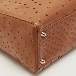 Pre Owned Dior Brown Ostrich Large Lady Dior Tote