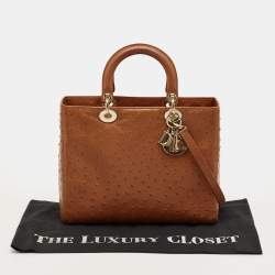 Pre Owned Dior Brown Ostrich Large Lady Dior Tote