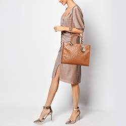 Pre Owned Dior Brown Ostrich Large Lady Dior Tote